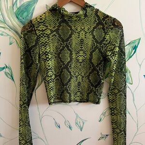 Urban Outfitters Green Snake-Print Long Sleeve Crop Top